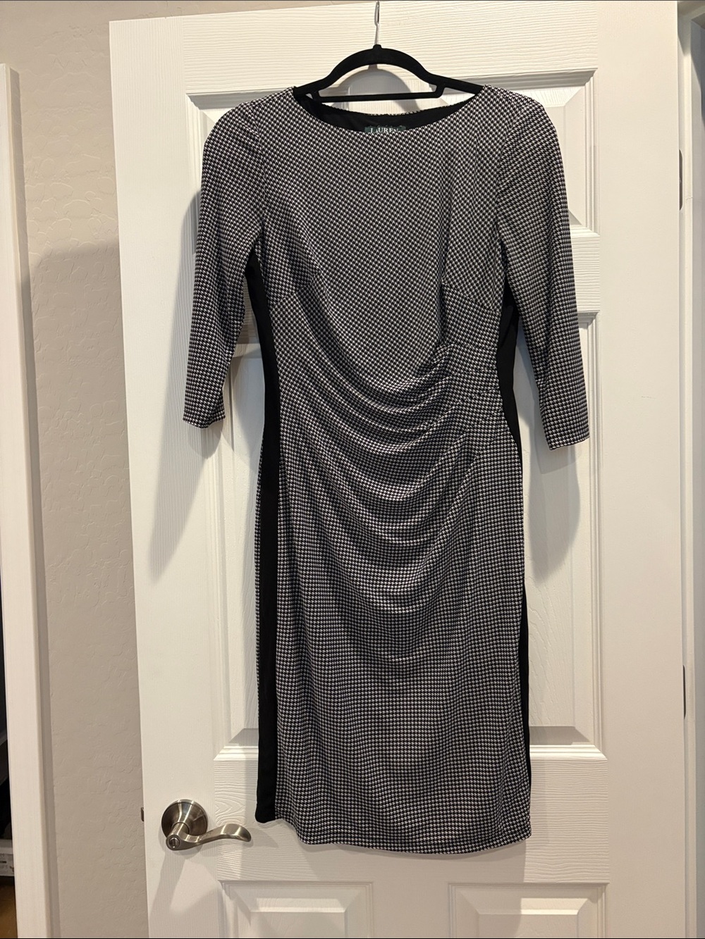 Lauren by Ralph Lauren Black and White Houndstooth Knee Length Sheath Dress
